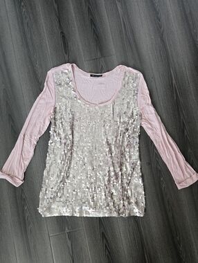 MAMGO Women's Pink Sequin Scoop Neck Top